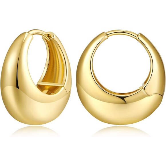 ⚡18K Gold Chunky Hoop Earrings Lightweight Hypoallergenic No Fade Jewelry Women - Picture 1 of 7